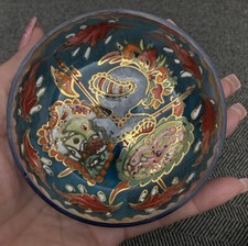 Art Deco Vintage Jose Cire Royo  Masquerade Design Glass Trinket Dish 5” picture