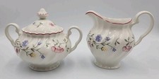 Johnson Brothers Summer Chintz Sugar Bowl & Lid & Creamer EUC Cottage Core picture