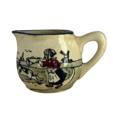 Antique Gouda Holland Miniature Creamer Pitcher Hand Painted Dutch Girl Windmill picture
