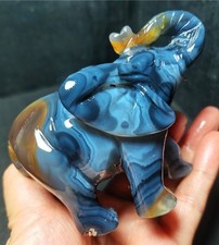 Rare 288.5G Natural Polished Silk Banded Agate Geode Hand carved elephant A268 picture