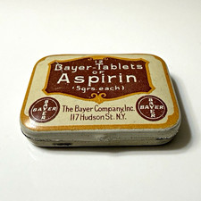 Bayer 1920s Vintage Aspirin Tablets Small Hinged Metal Advertising Tin picture
