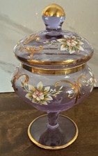 Italian Venetian Mutant Glass Dish. Hand Painted With Gold. Excellent Condition picture