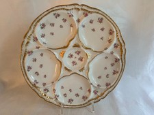 Antique Theodore Haviland Limoges 5-Well Oyster Plate- Pink Floral & Gold picture