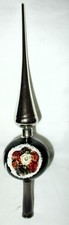 VINTAGE MERCURY BLOWN GLASS CHRISTMAS TREE TOPPER DOUBLE INDENT BLUE,WHITE FROST picture