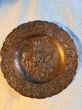 Vintage Brass Plate Featuring Samurai on Horse picture