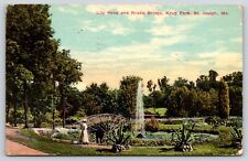Original Vintage Postcard Lily Pond Rustic Bridge Krug Park St. Joseph, MO 1911 picture