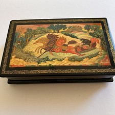 Vintage Russian Lacquer Box – Mstera Hand-Painted Papier-Mâché – 8” x 5” x 2” picture