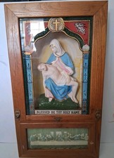 Antique Catholic Viaticum Sick Call Shrine Oak Pieta Last Rites Shadow PrayerBox picture