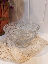 Vintage Clear Glass Pedestal Bowl Pinwheel Starburst 7