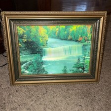 Vintage First Mountain Motion Waterfall Light Picture Sound Framed 12x10 Works picture
