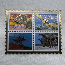 Vintage 1989 US Postage Stamp Pin Full Block Prehistoric Animals Dinosaur Winco picture