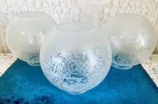 3 Venicia Satin Glass Etched Floral & Vine Ball Lamp 4 Inch Fitter Shades picture
