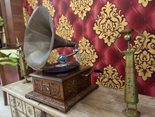 HMV Antique Gramophone Fully Functional Working Phonograph, win-up record player picture