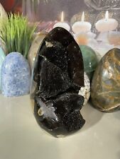Septarian Geode Cluster Crystal Natural Stone Egg Shape Decor 7.5x4.5” picture