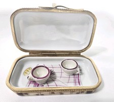 MINT Limoges Porcelain Trinket Box BON APPETIT SUITCASE French Accents 1983 NEW picture