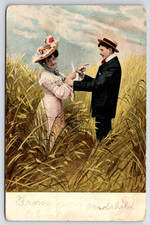Romantic Couple in Field c1910 Antique Romance Postcard picture