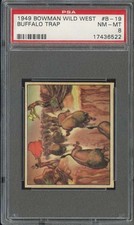1949 BOWMAN WILD WEST PICTURE CARD GUM R701-19 #B-19 BUFFALO TRAP PSA 8 *DS15252 picture