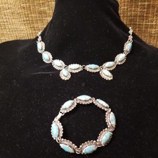 Vintage Navajo Sterling Silver  Turquoise Cuff Bracelet & Necklace  picture
