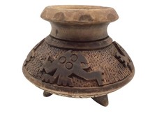 Vintage Peruvian Carved Wood Vessel Pre-Columbian Style Tribal Folk Art picture