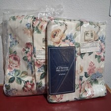 NOS 2x JCPenney Pinch Pleated Drapes Ivory/Chantilly Floral 48