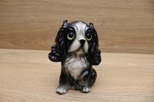 Vintage Black Cocker Spaniel Ceramic Figurine Big Yellow Eyes Japan Style 60s70s picture