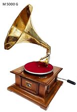 Replica Gramophone Player 78rpm phonograph Brass Horn Vintage Wind Up Light Wood picture