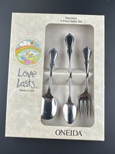 1990s Oneida 3 Piece Baby Stainless Silverware Set - Love Lasts-Chateau - New picture