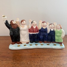 Vtg Menorah Hanukkiah Chanukah Ceramic Hand-Painted Dancing Family Whimsical NEW picture