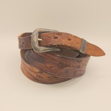 Vintage Sterling Silver Western Belt Buckle Hand Tooled Leather AsIs Need Clean  picture