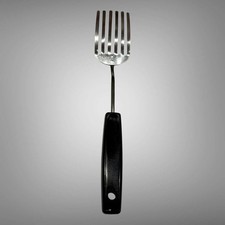 Vintage Foley w/ script logo 6 Tine Stainless Steel Pastry Fork Black Handle 10
