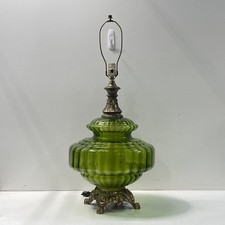 E&E Industries Mid Century Modern Green Glass Table Lamp 1972 Vintage picture