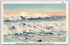 Greetings from Lakeside OH Ohio on Lake Erie Rolling Waves 1930s Postcard UNP picture