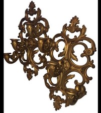 Vtg Pair 😊  Wall Sconce 19” Gold Filigree Homco Triple Candle Holder fun picture