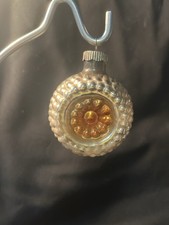 Vintage SHINY BRITE Bumpy Christmas Ornament Silver  & Orange Double Indent picture