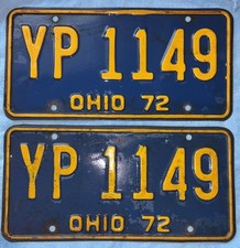 Vintage 1972 Ohio License Plate Set picture
