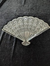 Vintage MCM Fan Shaped Daisy & Button Glass Trinket/Perfume Tray 10.5