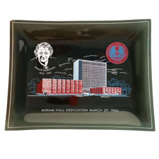 1966 University of Dayton Miriam Hall Dedication Smoke  Glass Tray  9 x 7