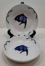 Set Of 2 Blue and White Koi Fish Soup Noodle Bowls China picture