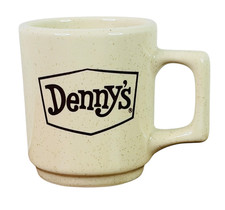VINTAGE DENNYS BROWN LOGO BEIGE SPECKLED COFFEE MUG CUP Ceramic Diner Restaurant picture
