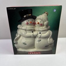 2004 Macy's Christmas Home for The Holiday Snowman Couple Cookie Jar 11
