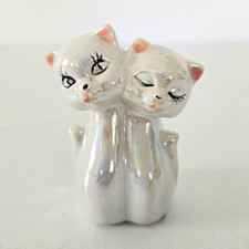 Vintage iridescent White Porcelain Cuddling Cats Figurine Double Cat (Two Cats) picture
