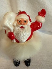Vintage Hard Plastic Santa with Sack  Fur Trim Japan 4.75” picture