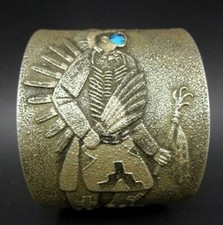 DARRYL DEAN BEGAY Tufa Cast Sterling TURQUOISE Cuff BRACELET Traditional Dancer picture