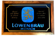VTG Lowenbrau Munich German Beer Mirror Bar Sign Wood Frame Pub Breweriana picture