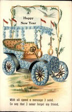 New Year's Floral Motorcar with Bird A.S.B. c1900s-10s Vintage Postcard picture
