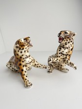 Vintage Italian Ceramic Leopard Cubs Pair Hand Painted Made in Italy 10” picture