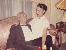 1959 Vintage Color Photo Cocktail Party Man Woman MAY 59 1950s Snapshot picture