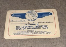 Vtg 1921 Lockheed Employee Buck-of-the Month Club Member Card Aircraft Airplane picture