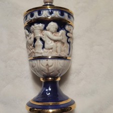 Vintage Norleans Italy Blue Gold Cherub Lidded Urn Capodimonte Style picture