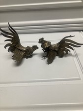 Vintage  Pair Of Brass Fighting Cocks Roosters Mid Century MCM picture